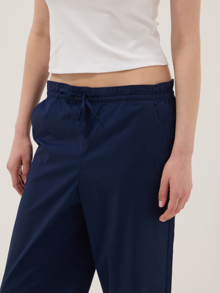 Blue stretch-cotton trousers with elasticated waist_3