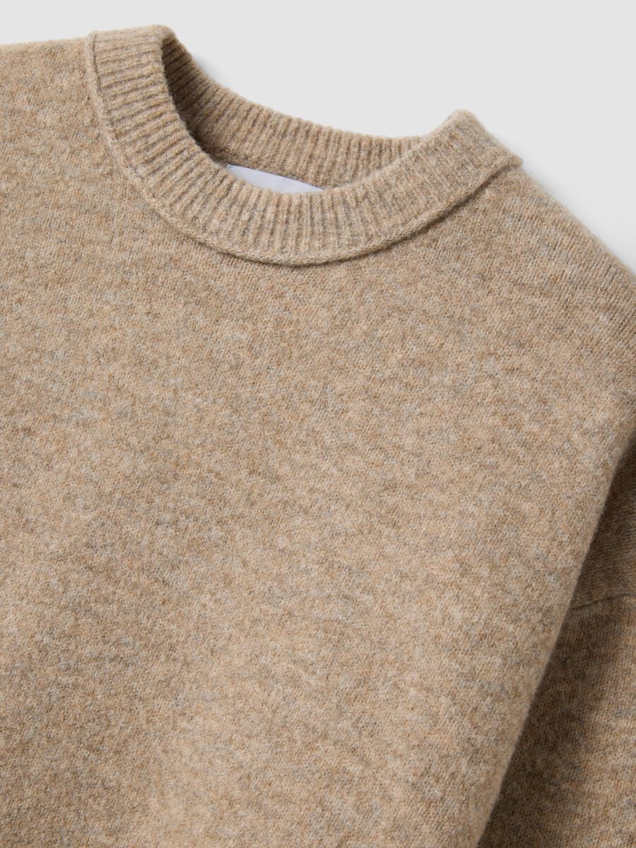 Beige stretch wool crew-neck jumper, oversized fit_5