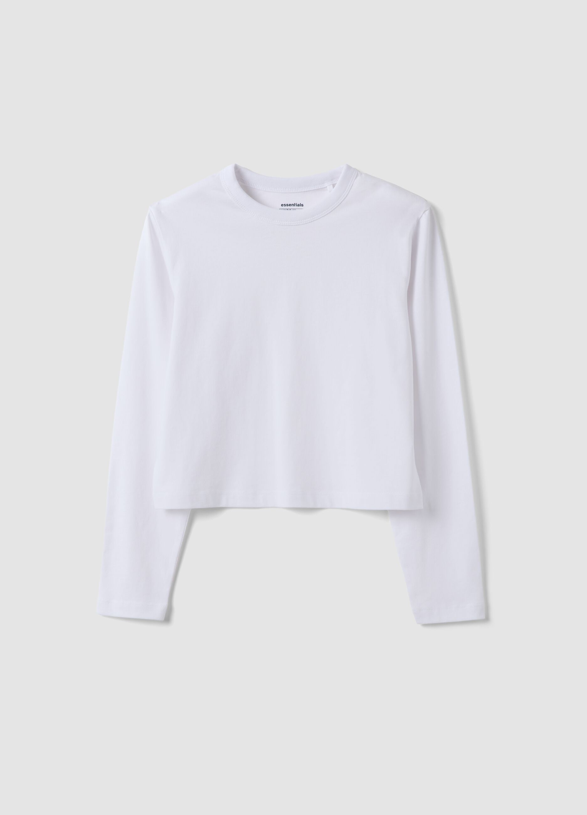 White pure cotton T-shirt with ribbed neckline for girls