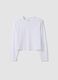 White pure cotton T-shirt with ribbed neckline for girls_0