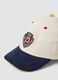 Beige pure cotton cap with blue peak and patch_2