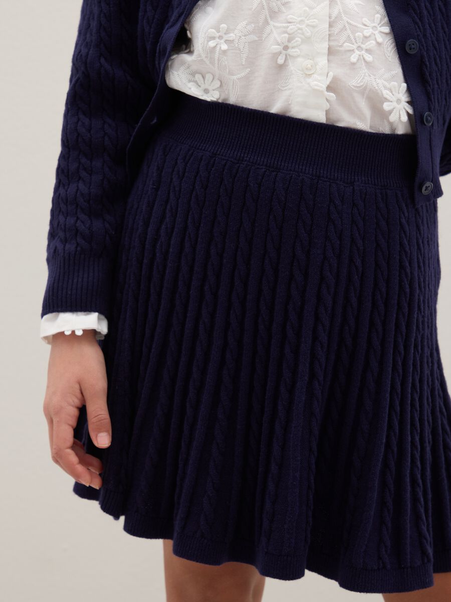 Girls' Blue Skirt in Cotton Blend, Regular Fit with Cable Detail_4