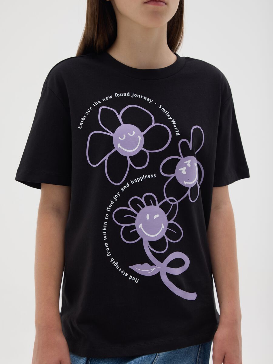 Girls' pure black cotton oversized T-shirt_2