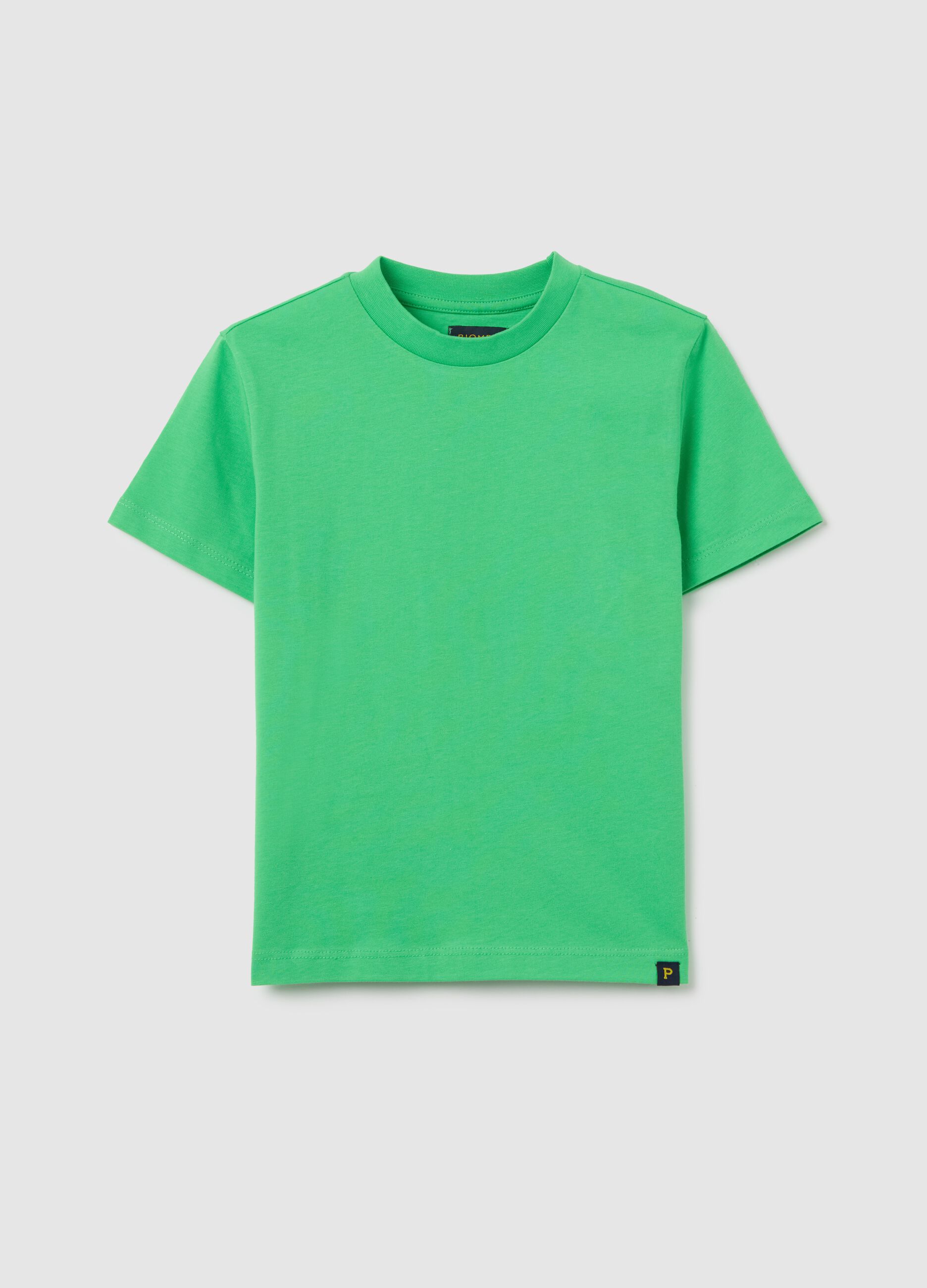 Green cotton T-shirt with round neck