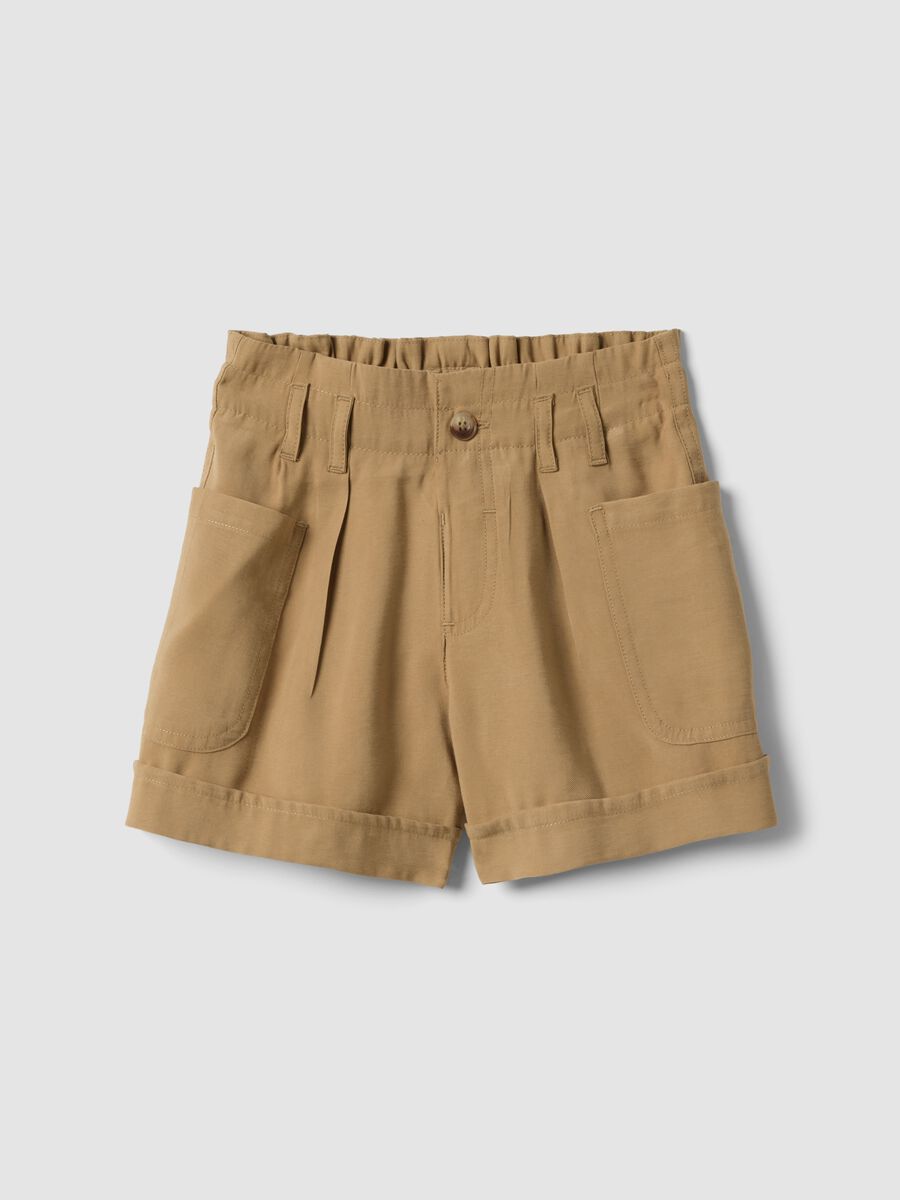 Shorts beige in misto modal con vita elasticizzata paper bag_0