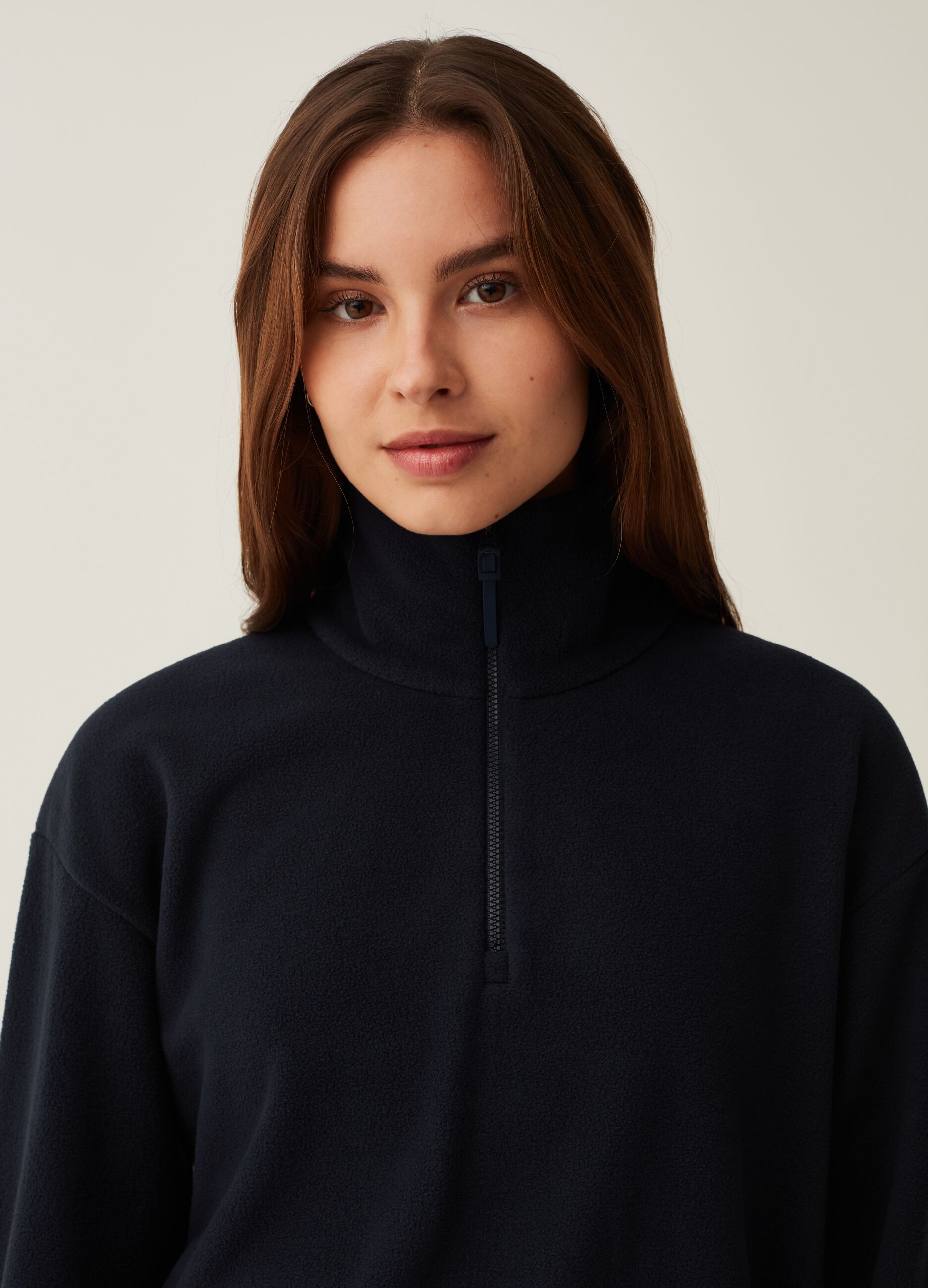 Felpa half zip in pile Blu navy da Donna OVS