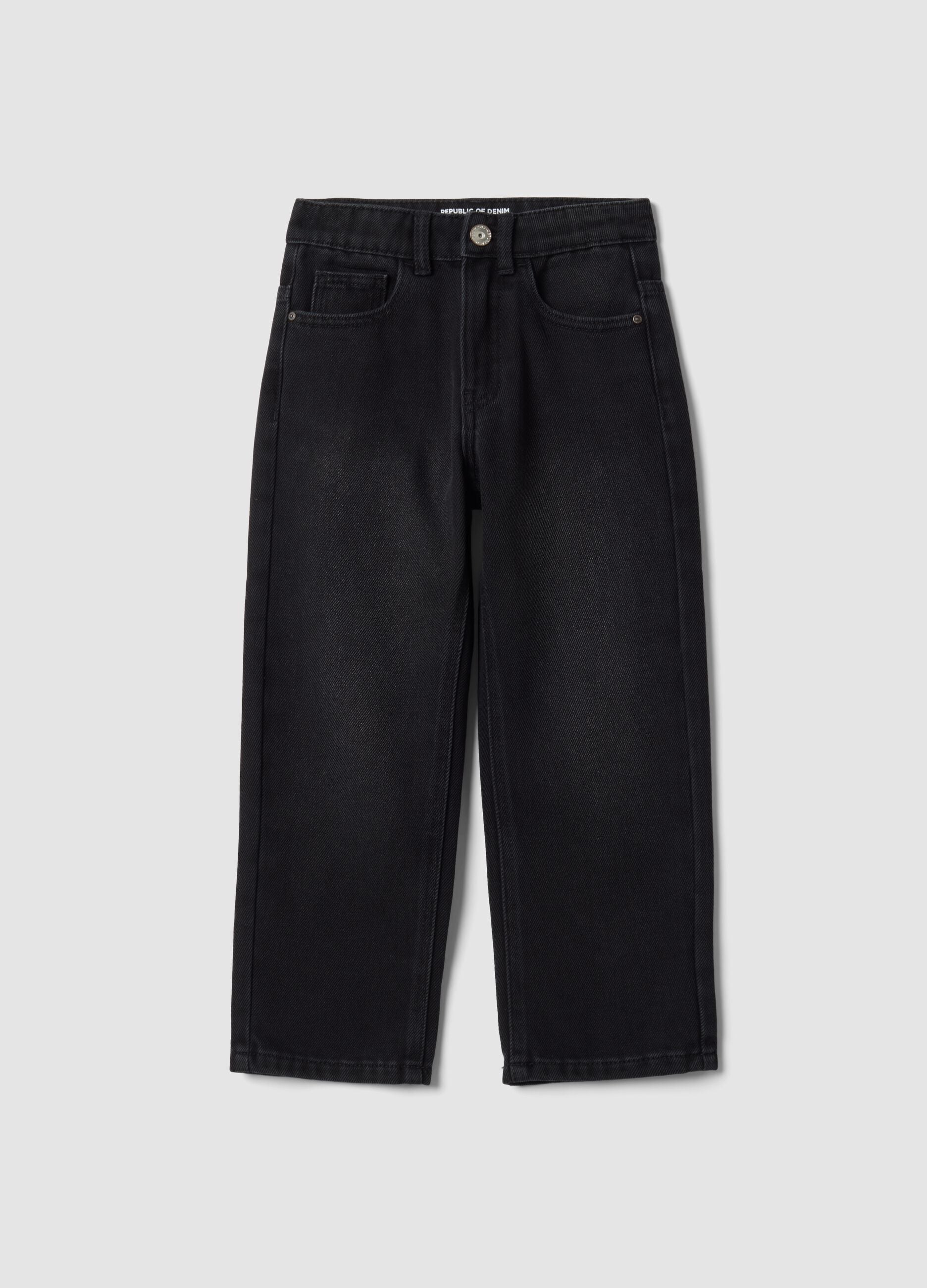 Black wide-leg cotton and viscose blend jeans for boys