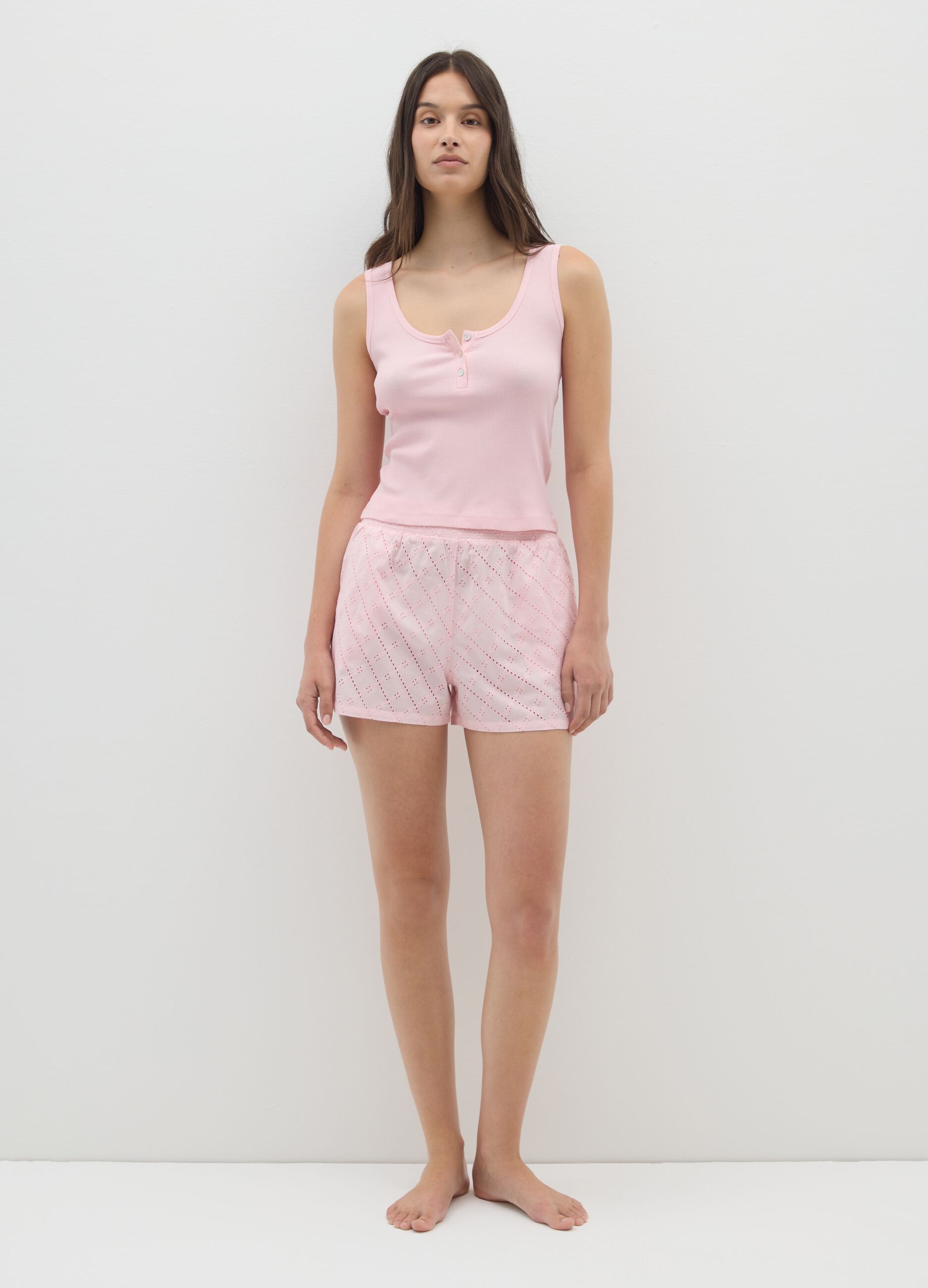Women's Pink Cotton Vest and Shorts Pyjama Set