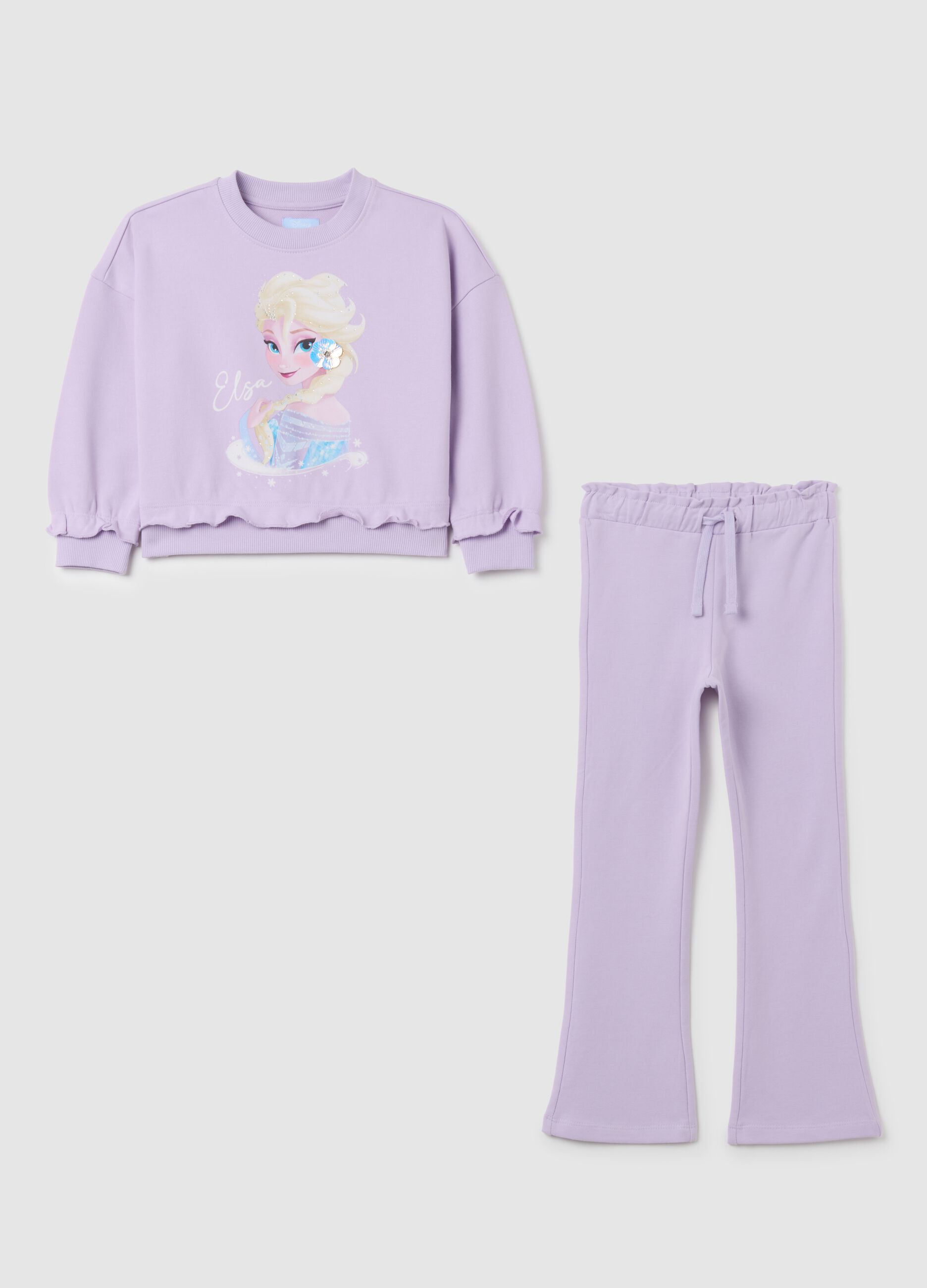 Set loungewear da bambina in cotone viola regular fit con stampa Frozen