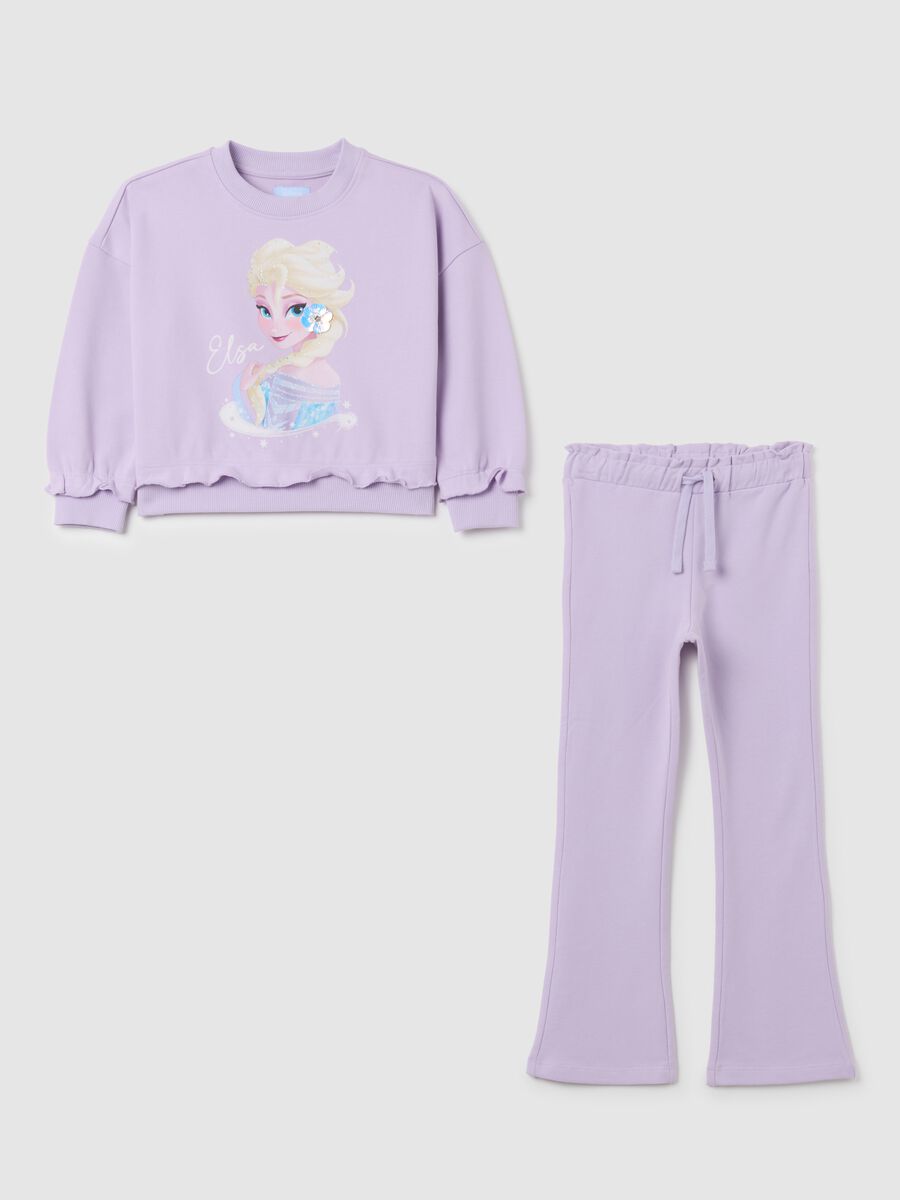 Set loungewear da bambina in cotone viola regular fit con stampa Frozen_0