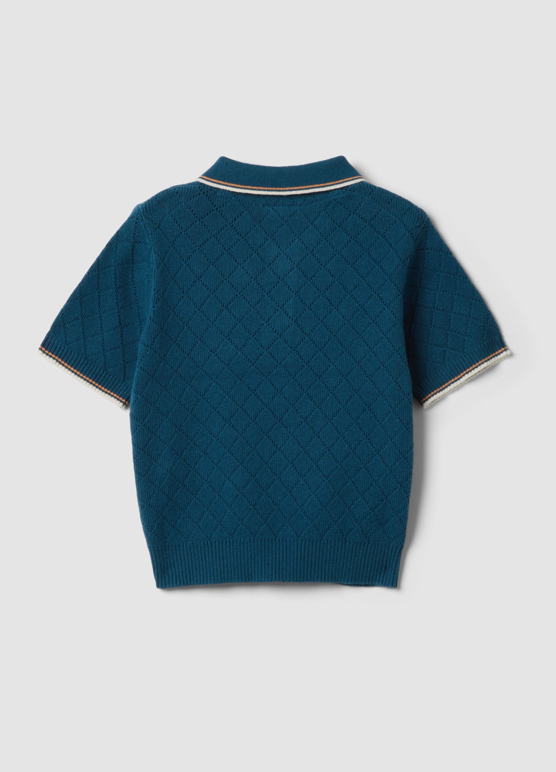 Blue short-sleeved polo shirt in pure cotton