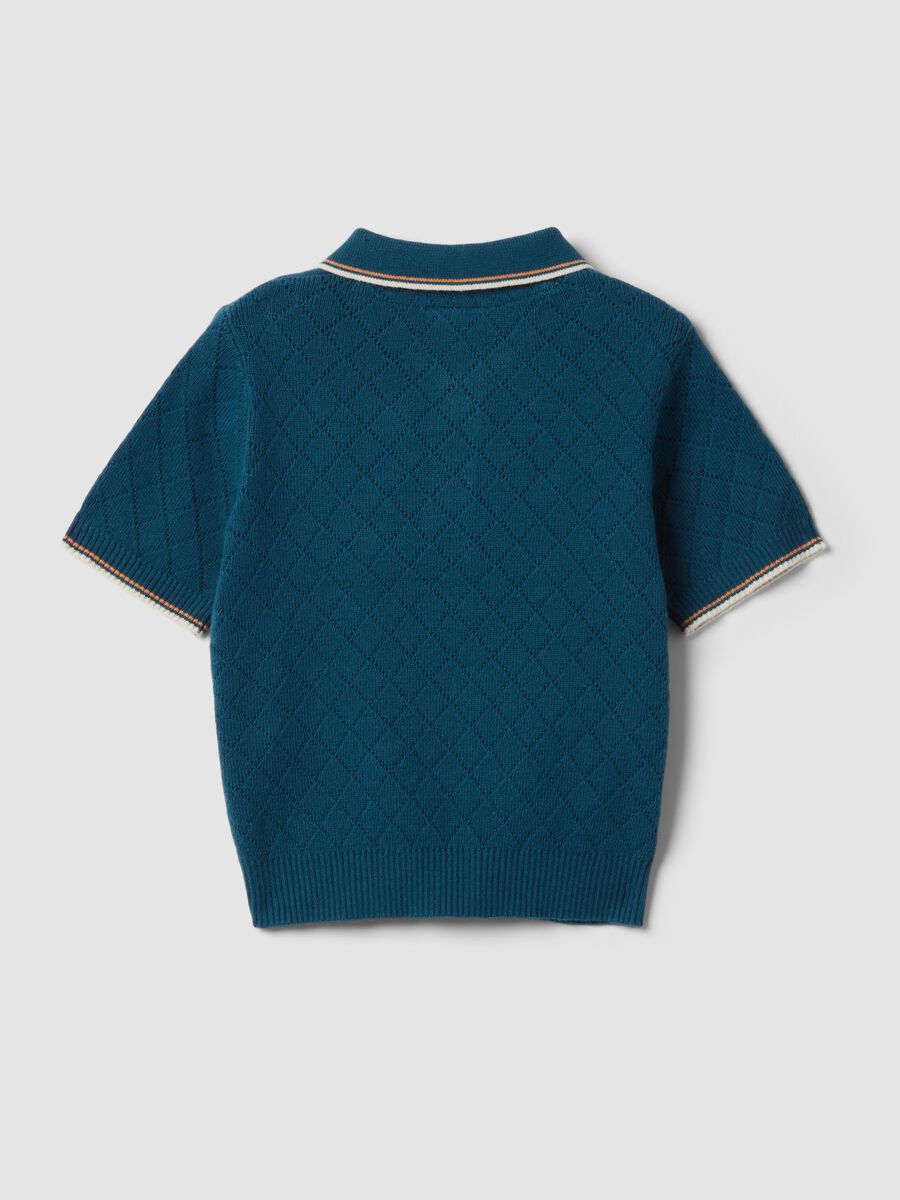 Blue short-sleeved polo shirt in pure cotton_1