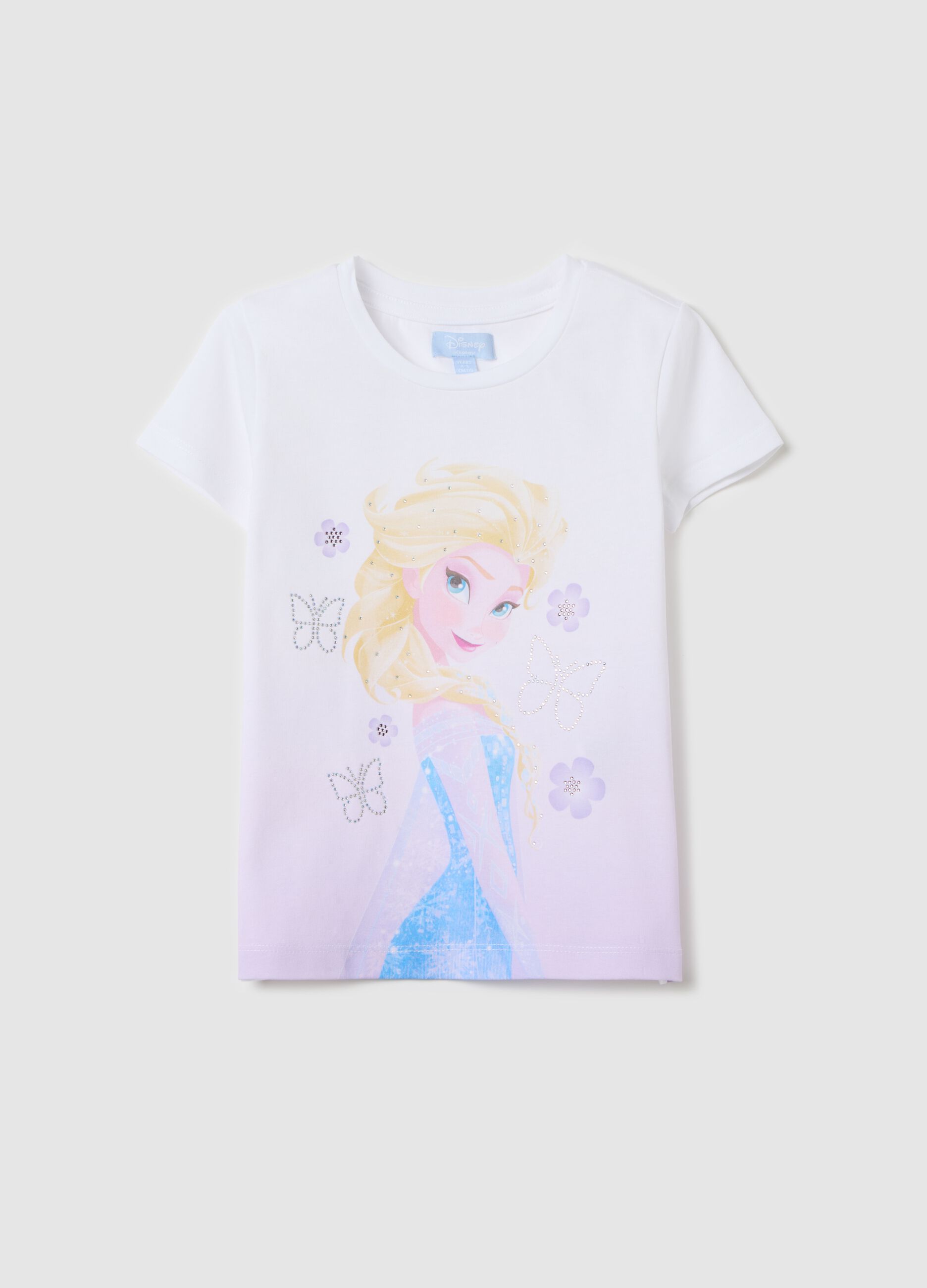 White stretch cotton T-shirt with Elsa print