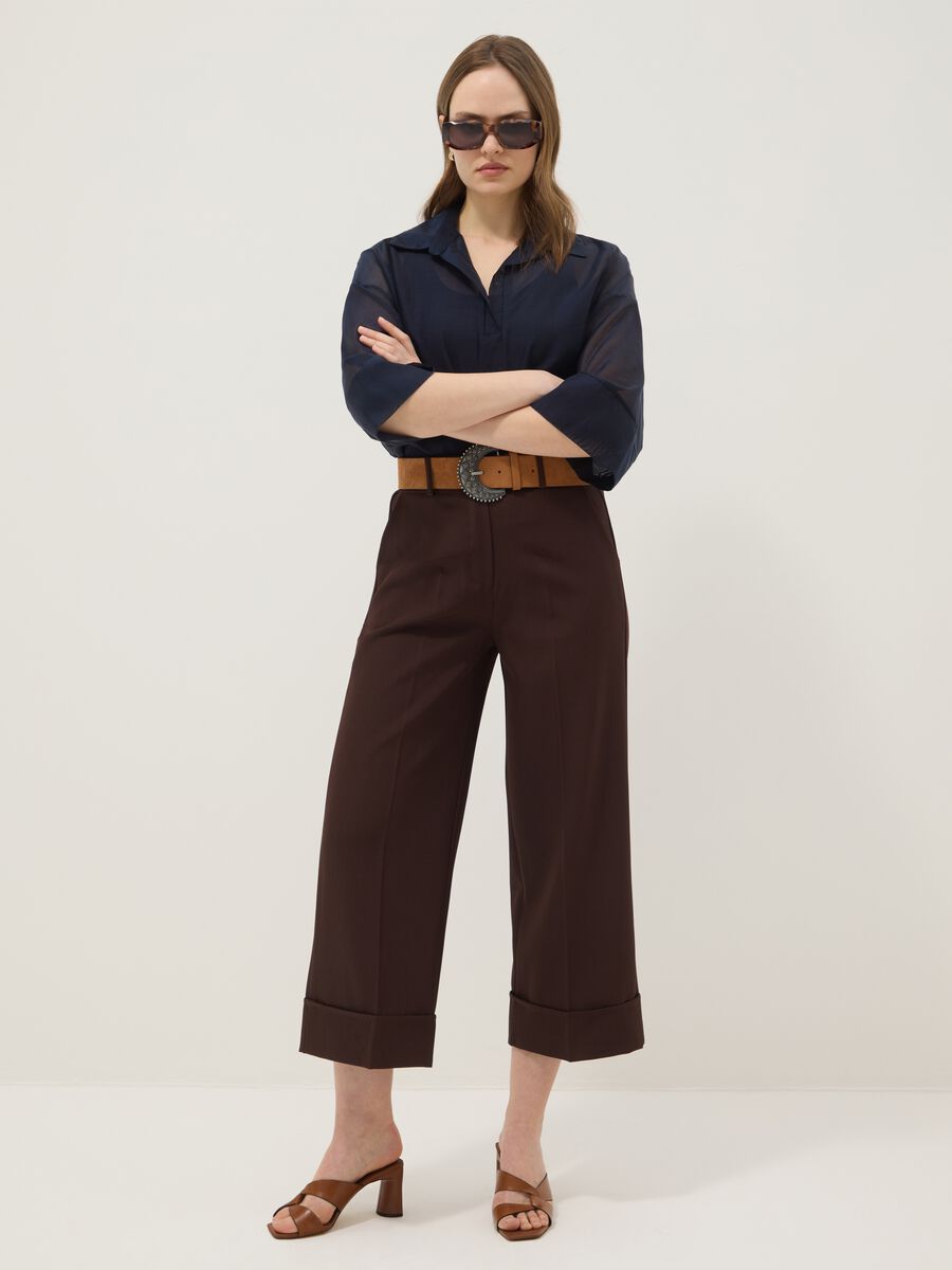 Blusa blu a maniche lunghe in misto viscosa regular fit_2