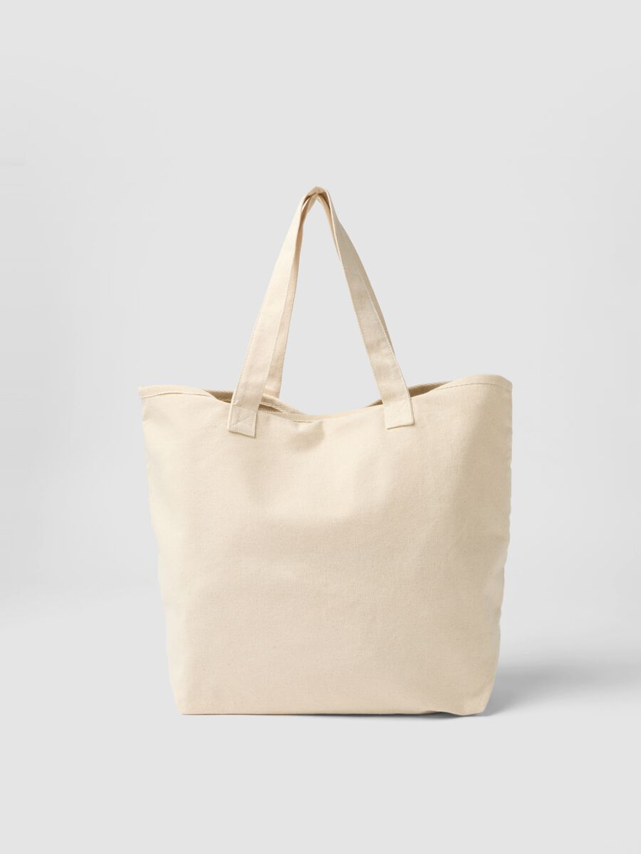 Beige pure cotton shopper bag with embroidery_1