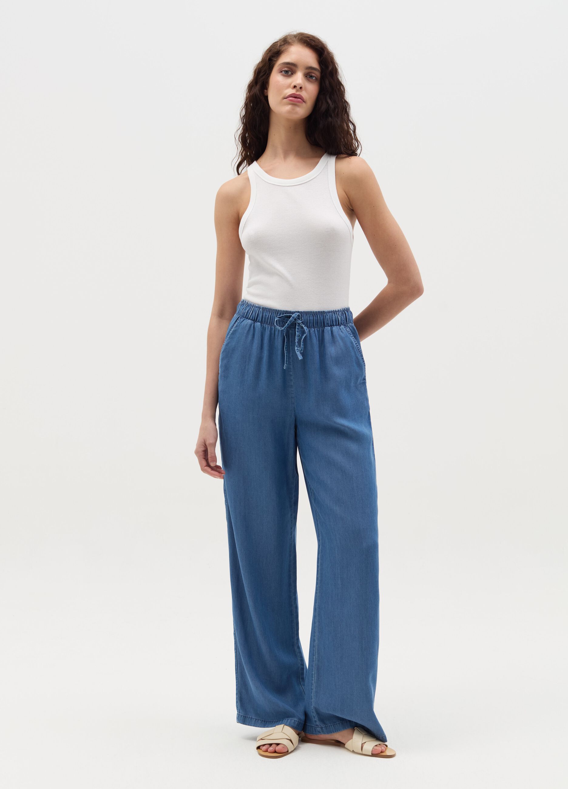 Joggers fluido a gamba larga effetto denim