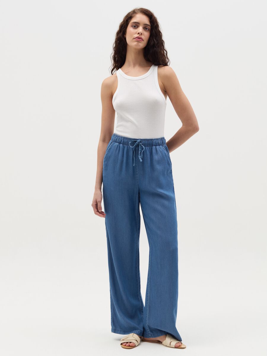 Denim-effect wide-leg fluid joggers_0