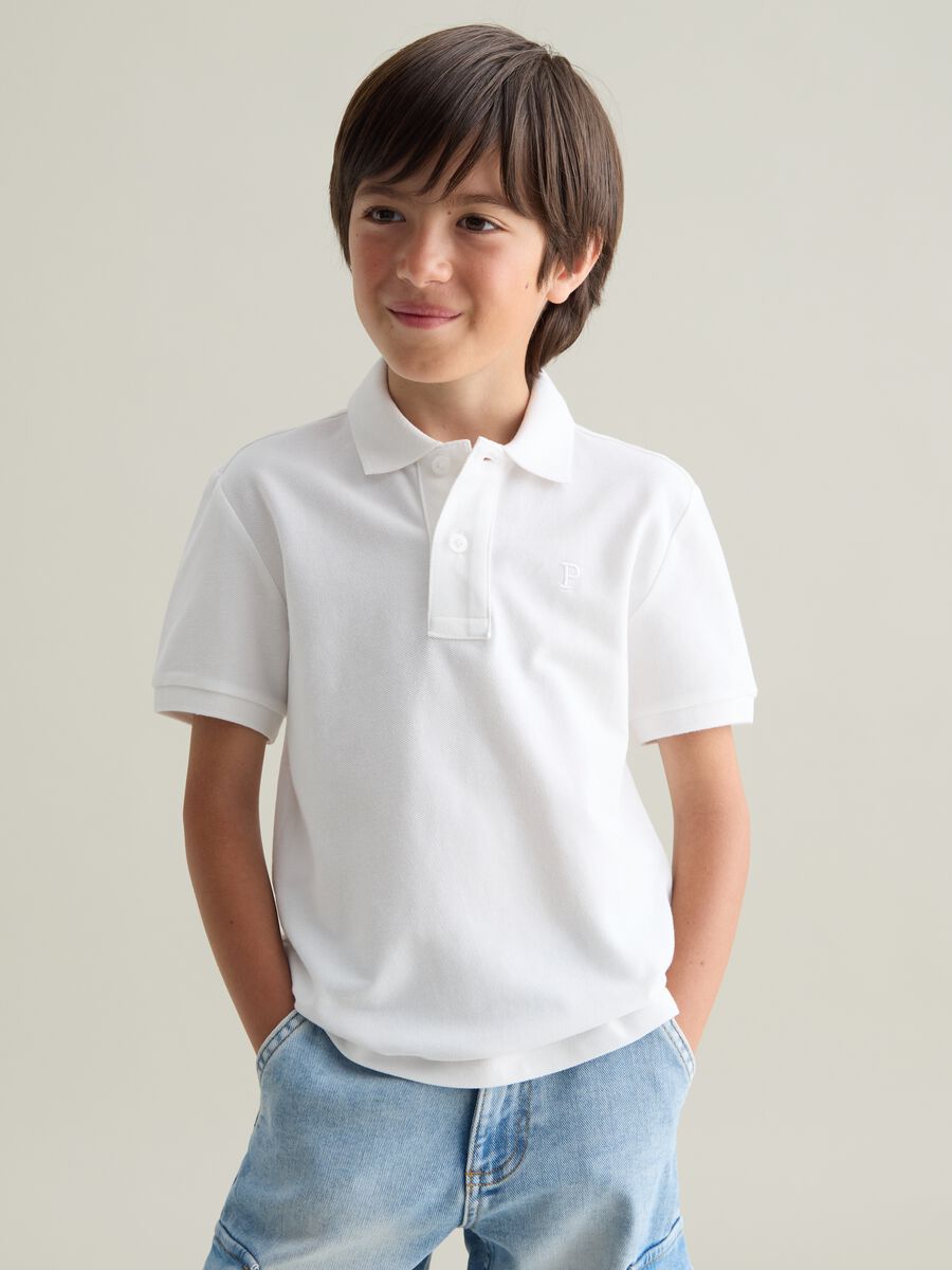 White Short Sleeve Cotton Polo_0