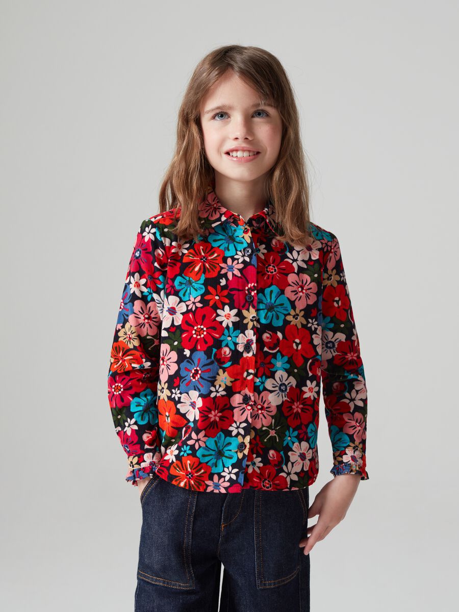 Camicia floreale in corduroy_0