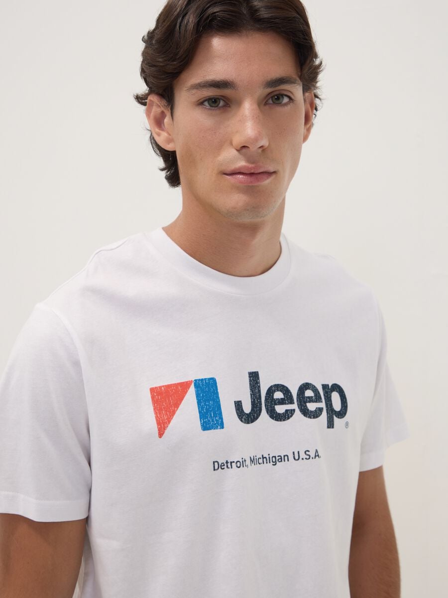 T-shirt bianca in puro cotone girocollo con stampa Jeep_2