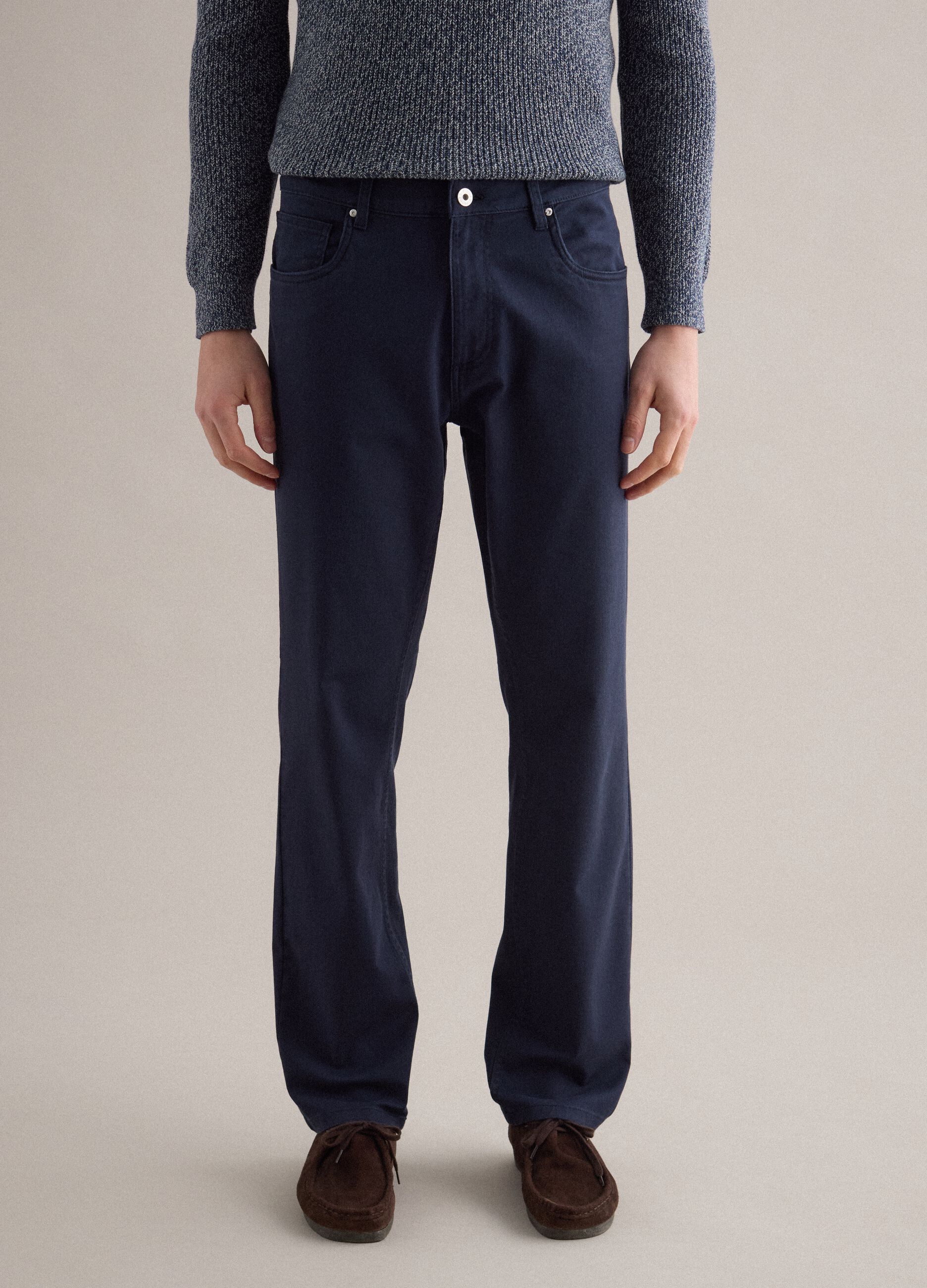 Blue Stretch Twill Trousers Regular Fit