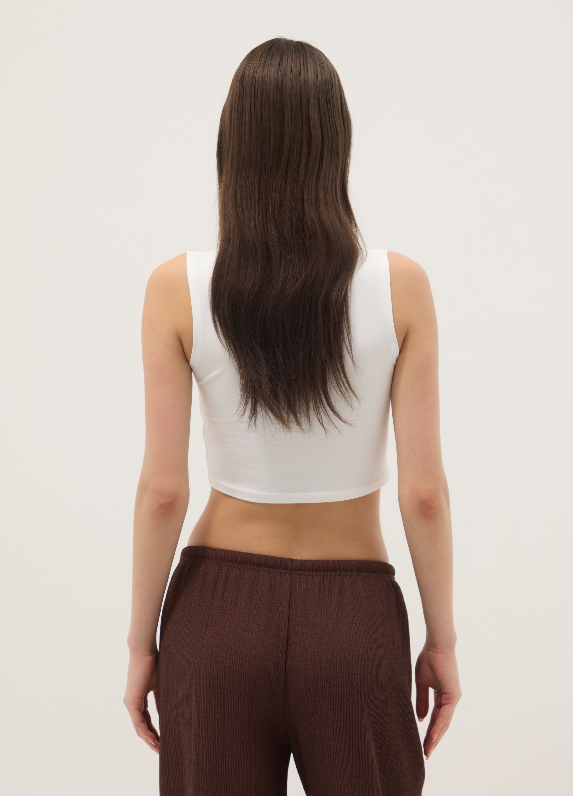 White regular-fit stretch cotton tank top with prints