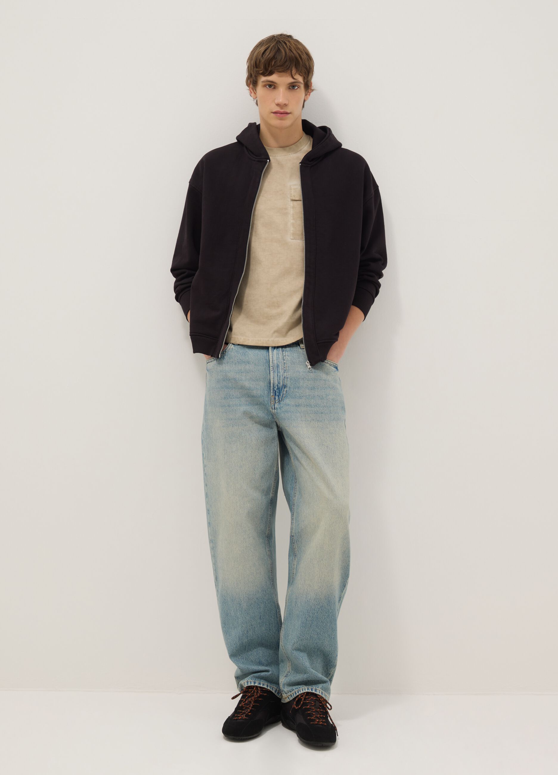 Jeans baggy blu in puro cotone elasticizzato