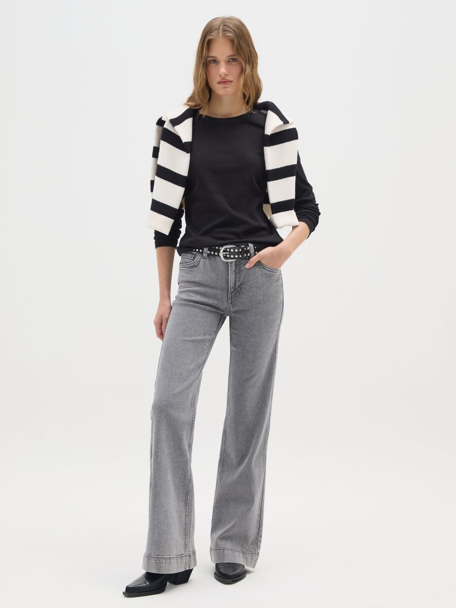 Grey Cotton Blend Bootcut Jeans_0