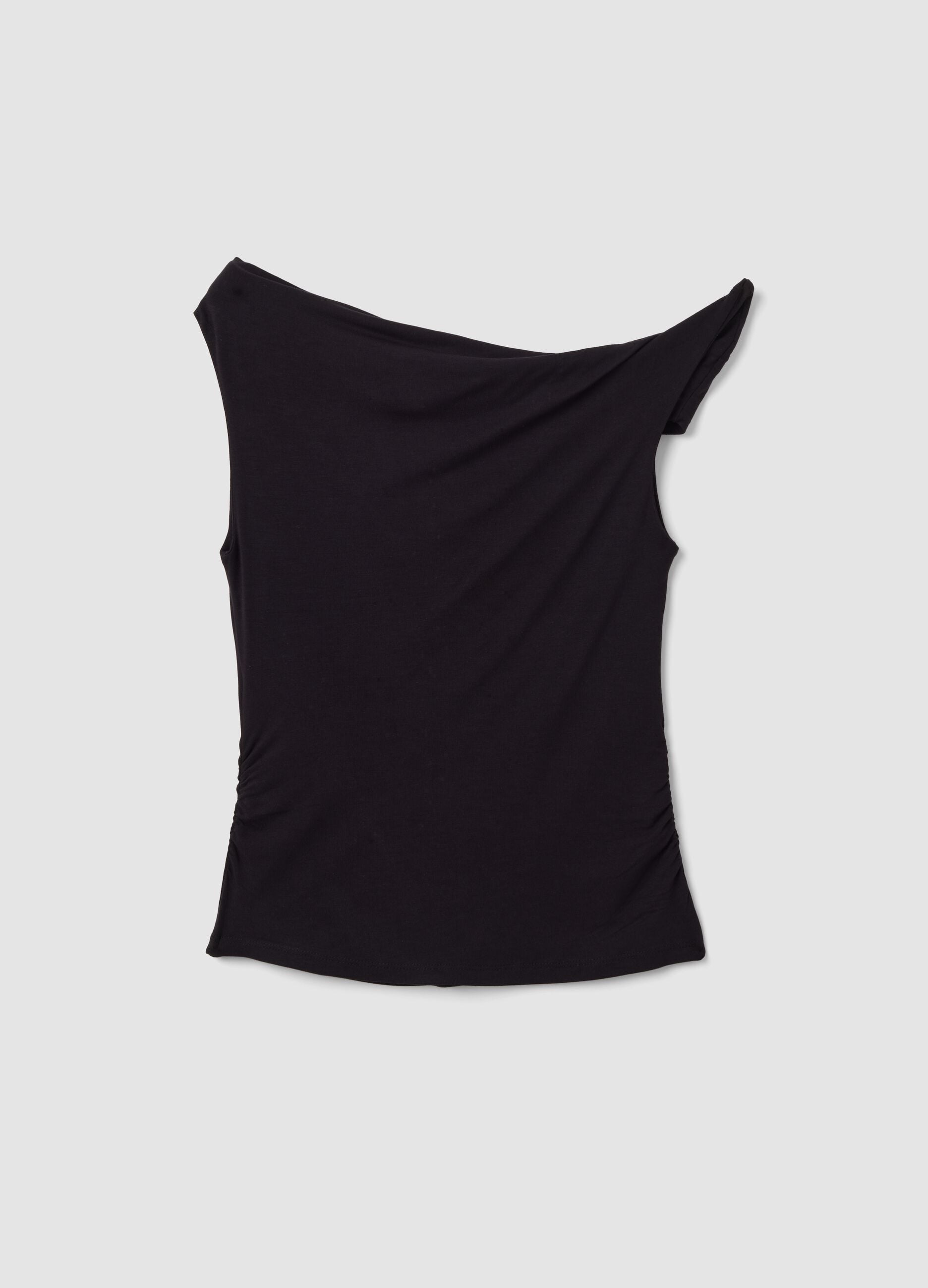 Top nero asimmetrico monospalla in viscosa elasticizzata slim fit