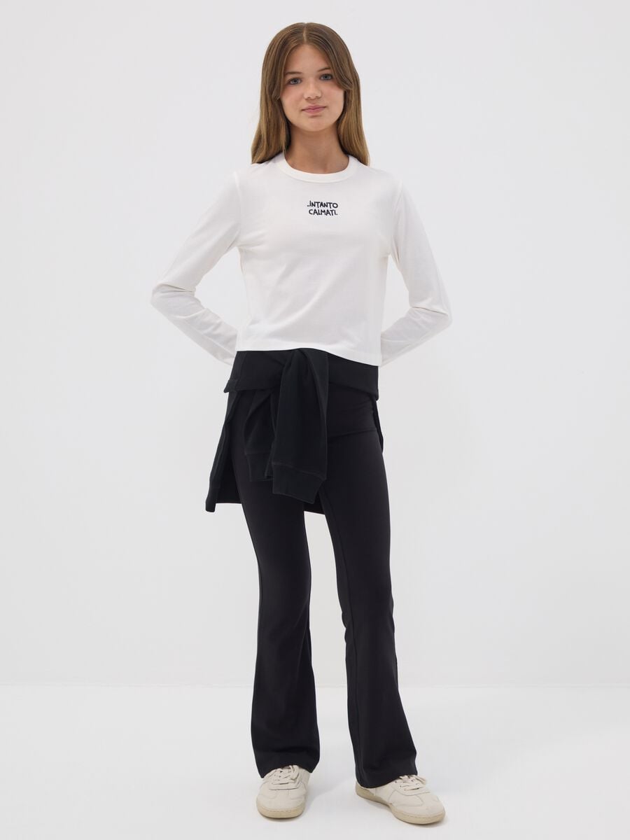 Leggings neri flare in cotone organico elasticizzato per ragazza_0