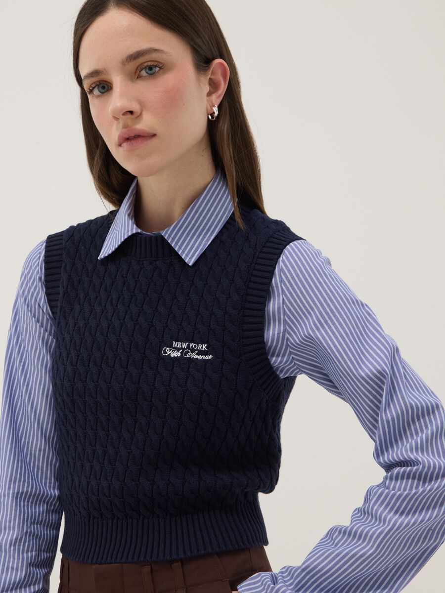 Blue pure cotton gilet regular fit with cable design_0