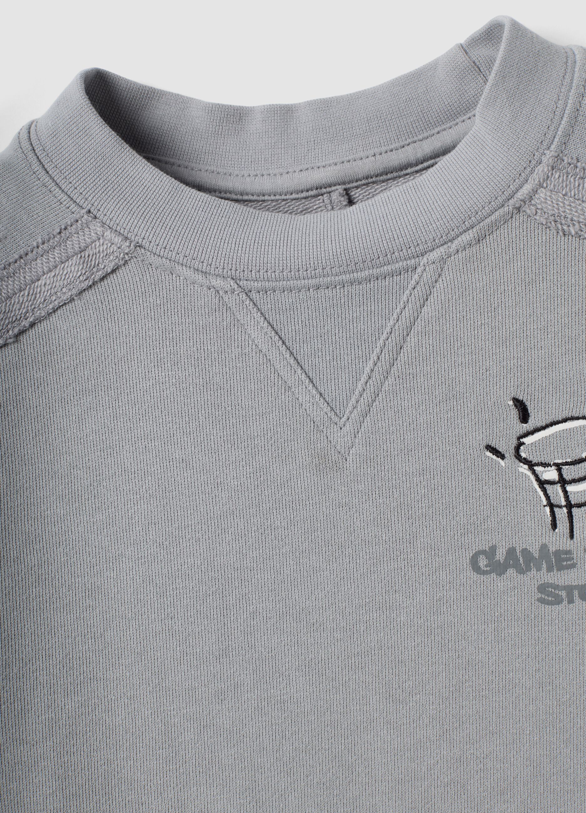 Grey cotton-blend crew-neck sweatshirt with print for boys, oversized fit