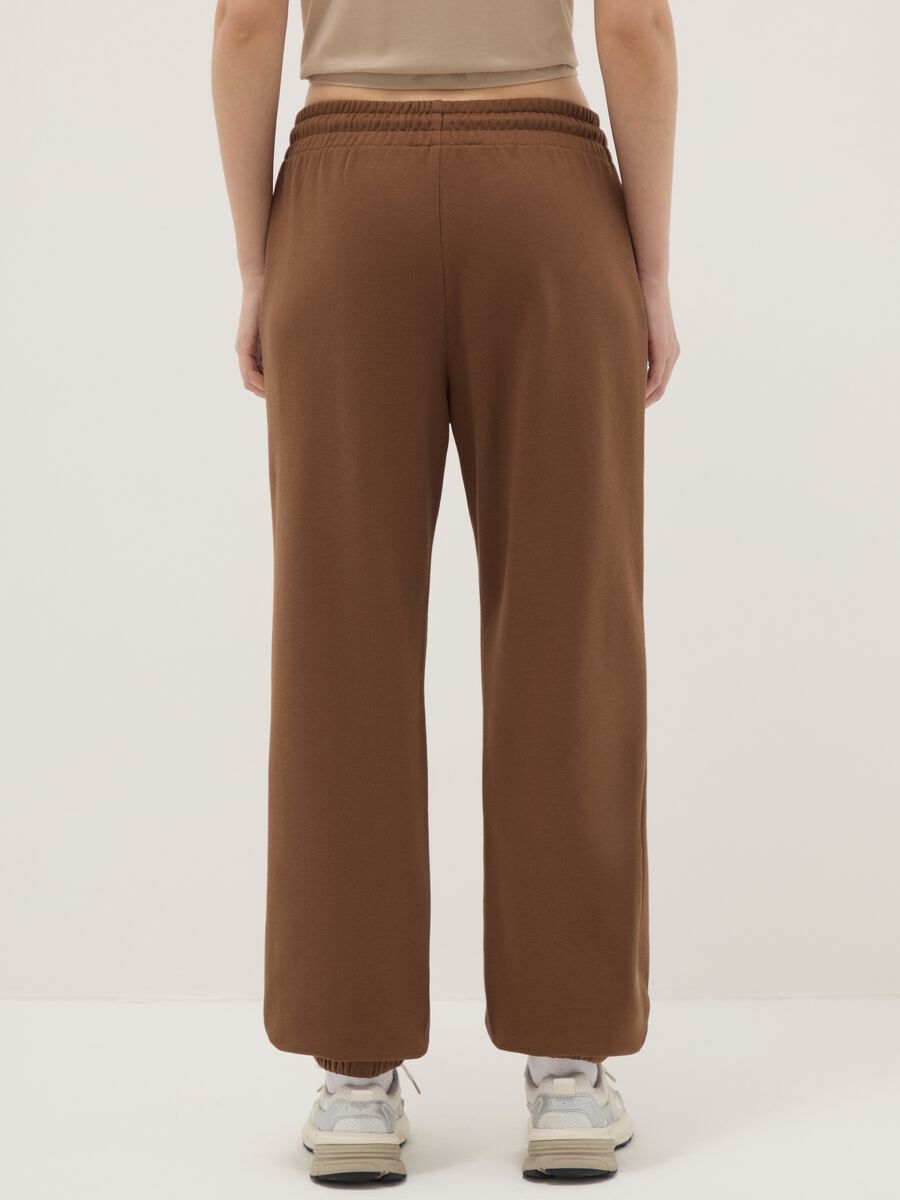 Brown Cotton Blend Regular Fit Jogger Trousers_2