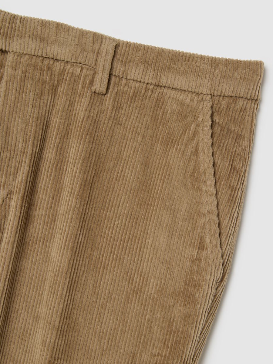 Beige Stretch Cotton Regular Fit Trousers_5