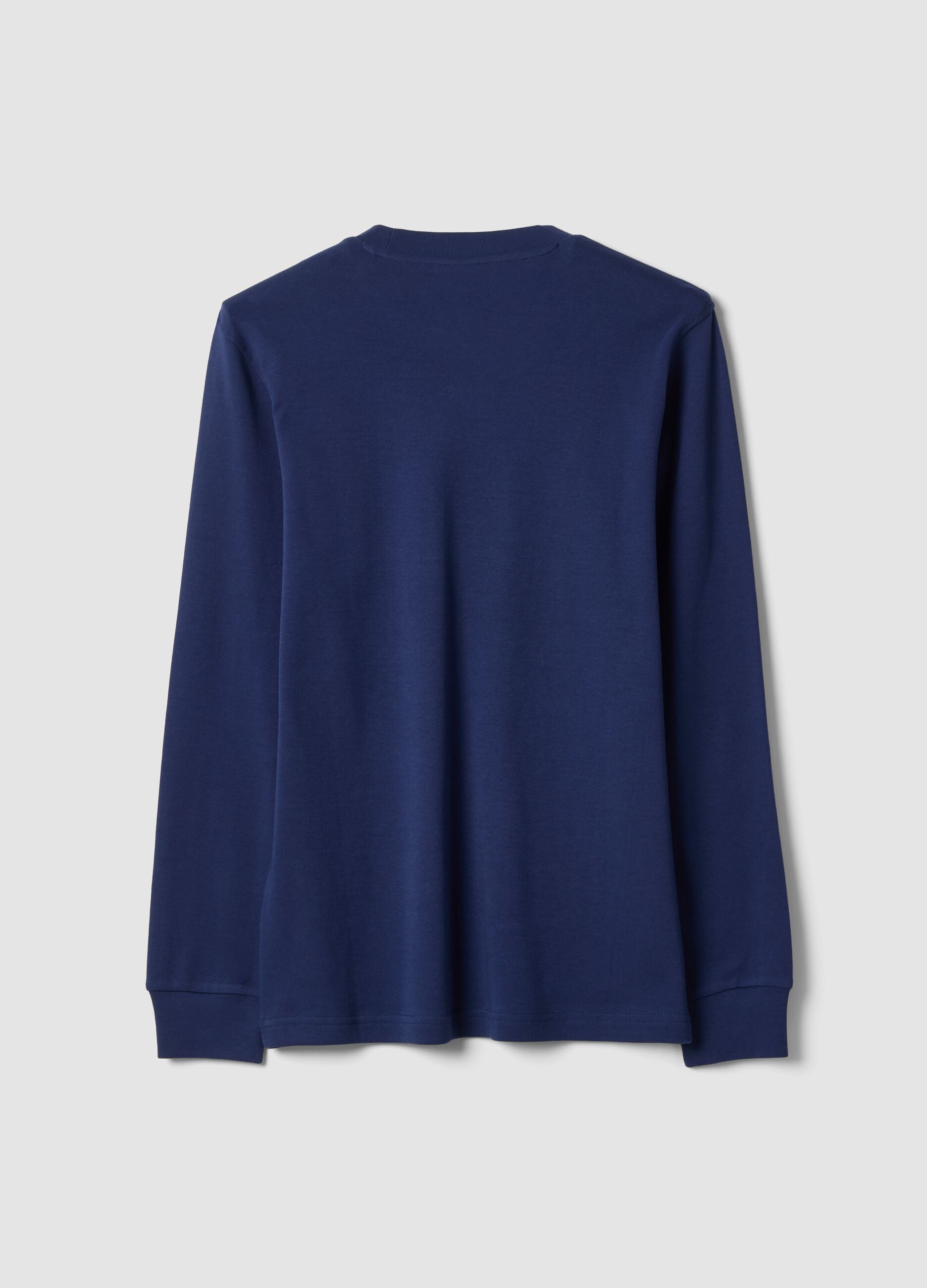 Blue pure cotton crew-neck T-shirt