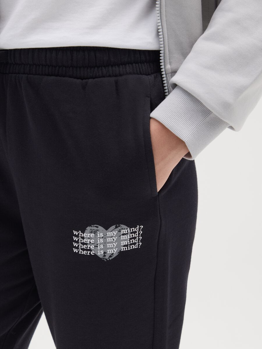 Girls' black jogger pants in pure cotton regular fit with print_2