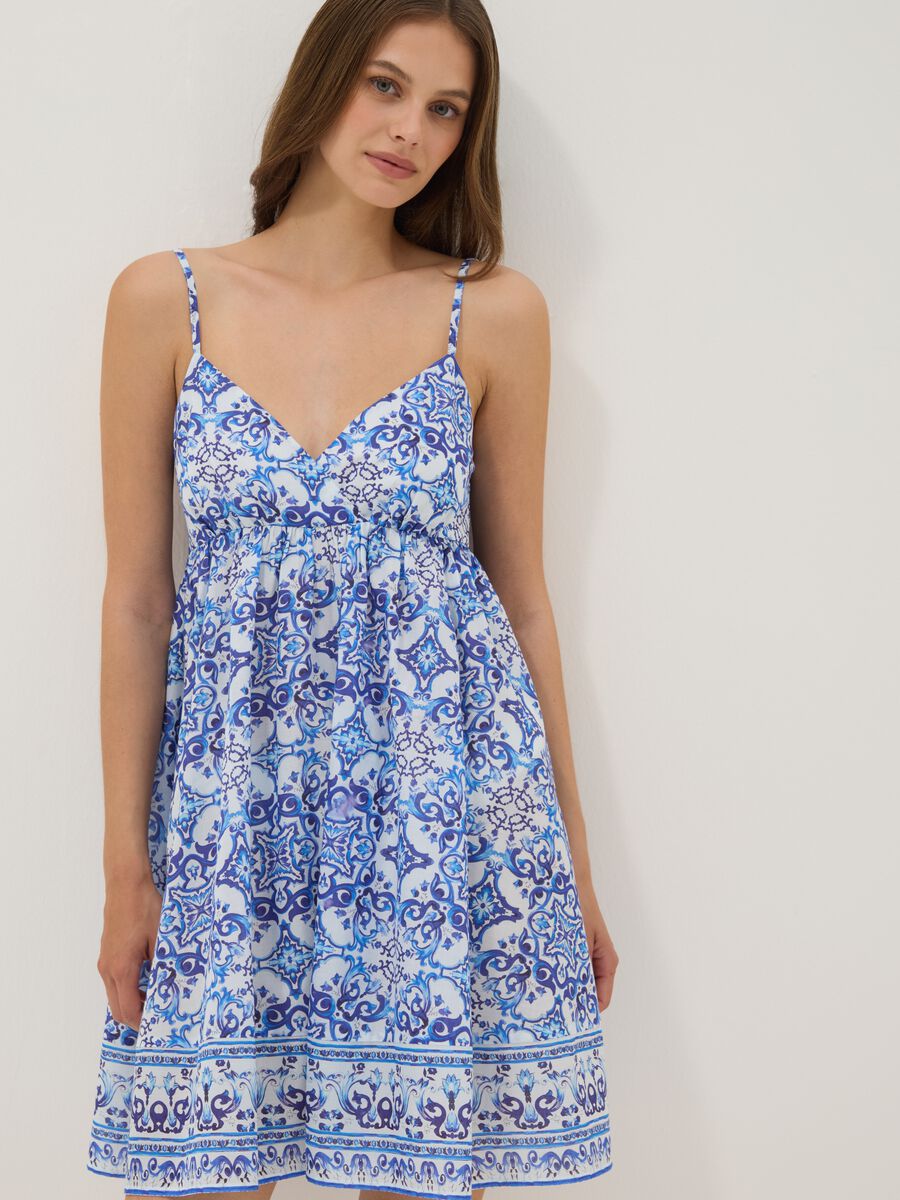 Slipdress blu in puro cotone con stampa all over_2