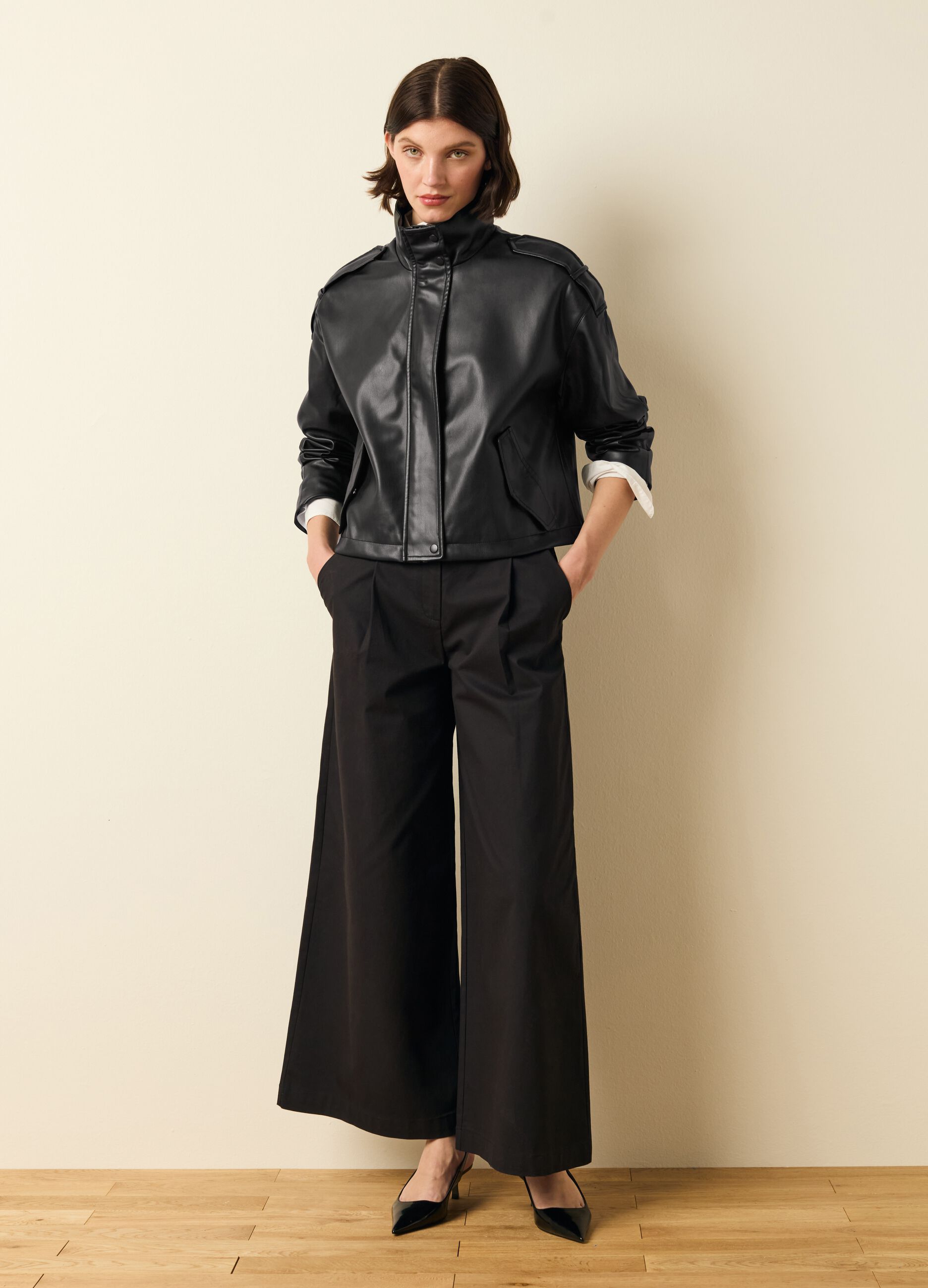 Biker bomber jacket with high neck