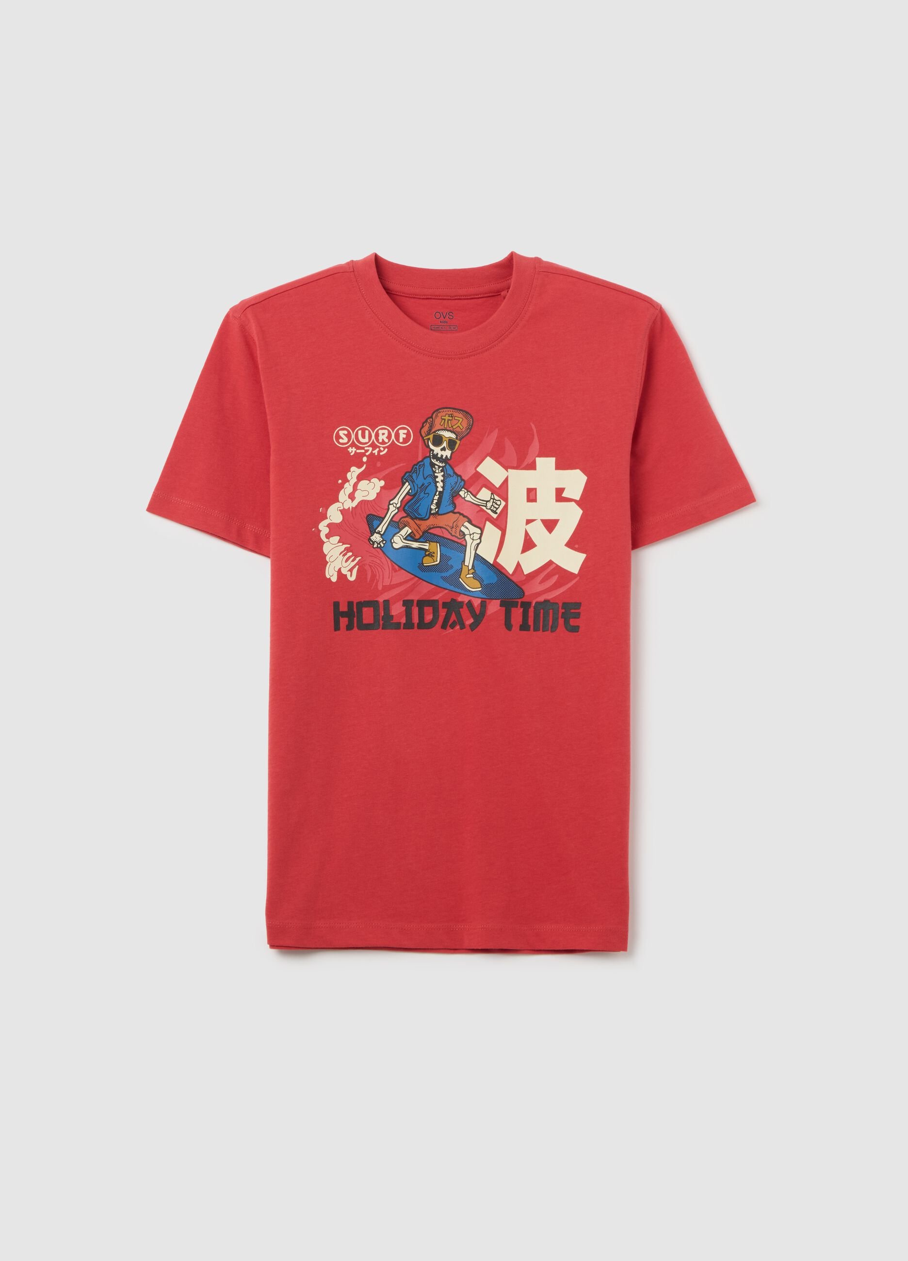Boys' pure cotton red regular fit T-shirt with print