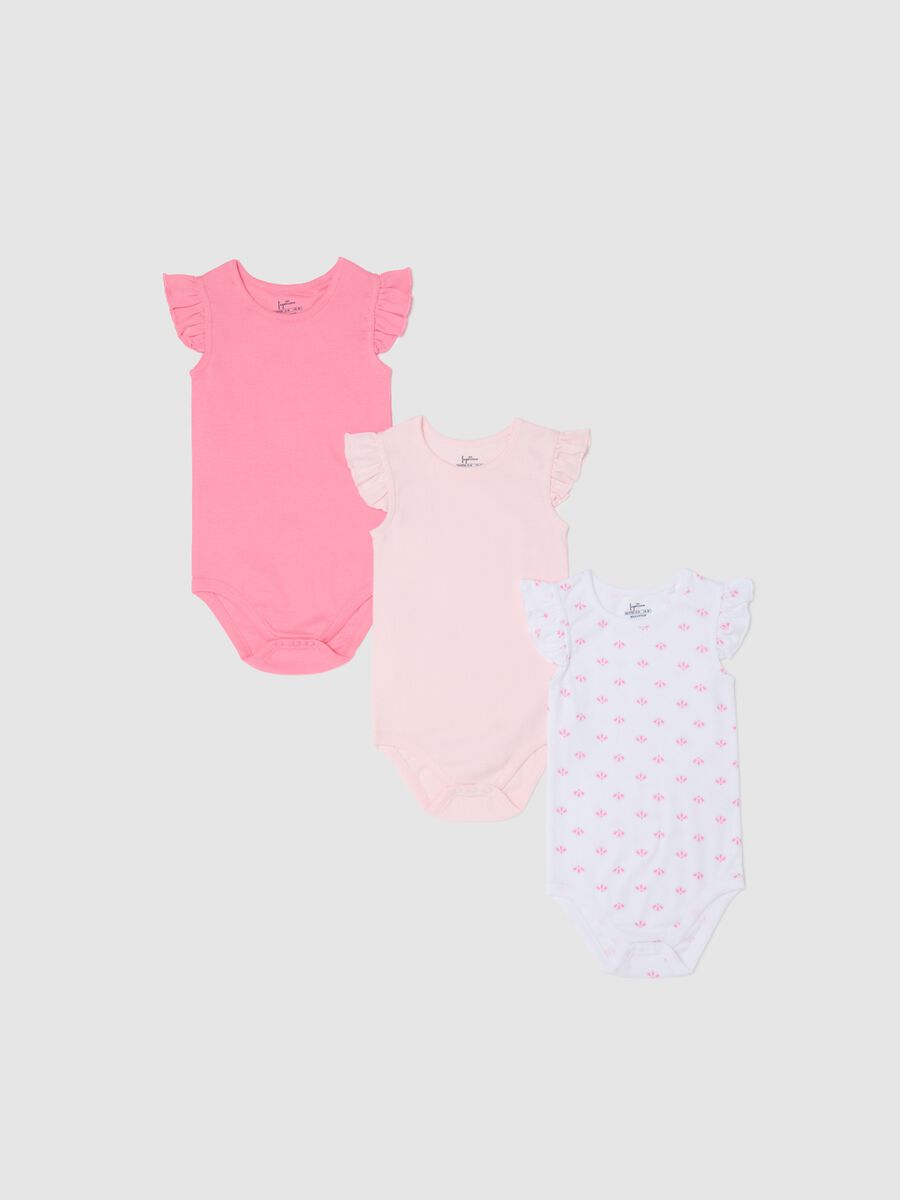 Tripack body in cotone bio maniche ad aletta rosa bianco_0