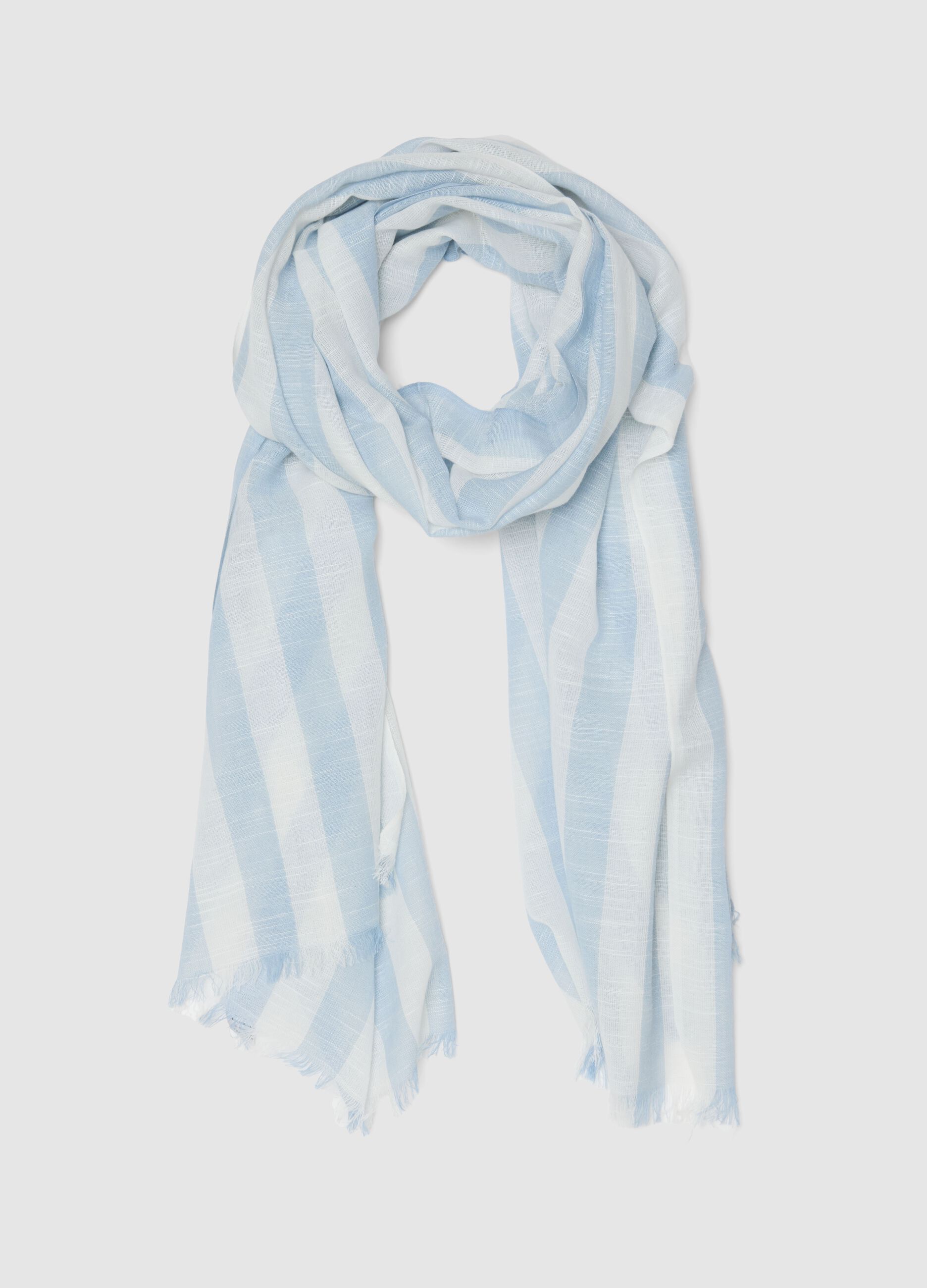 Multicoloured striped pure cotton scarf