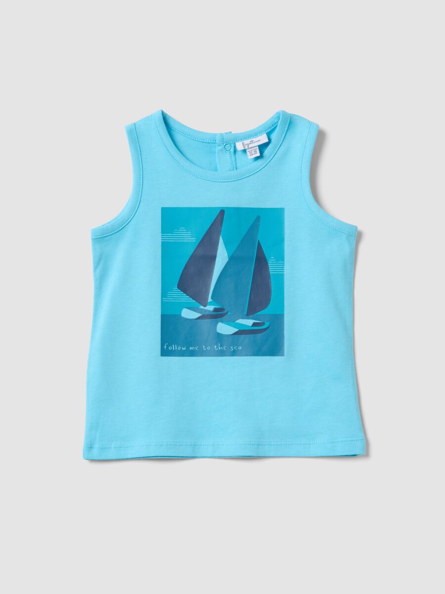 Blue pure cotton boys&rsquo; vest, regular fit, with sailboat print_0