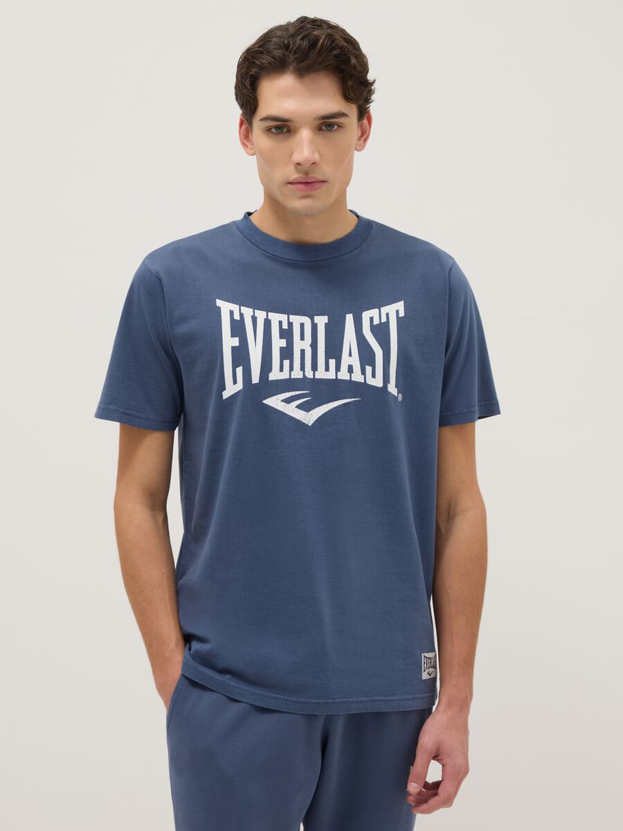 Blue regular fit pure cotton T-shirt with Everlast logo_0