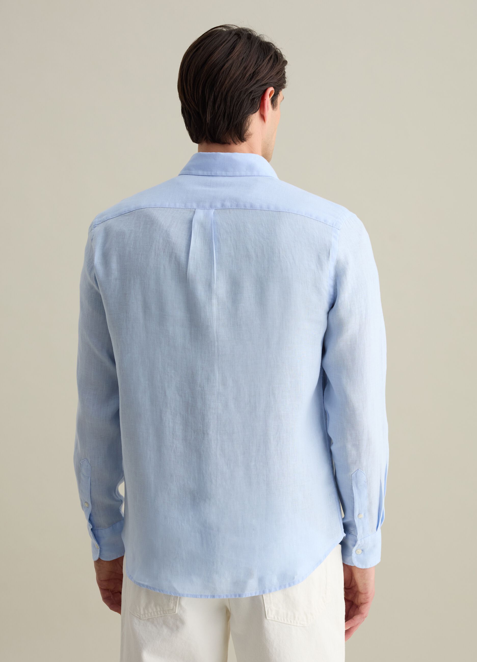 Camicia regular fit in lino con tasca