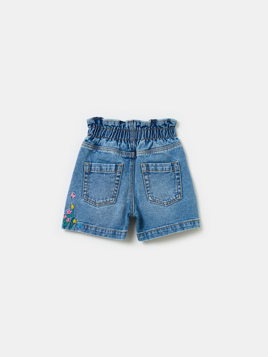 Shorts paper bag in denim con ricamo_1