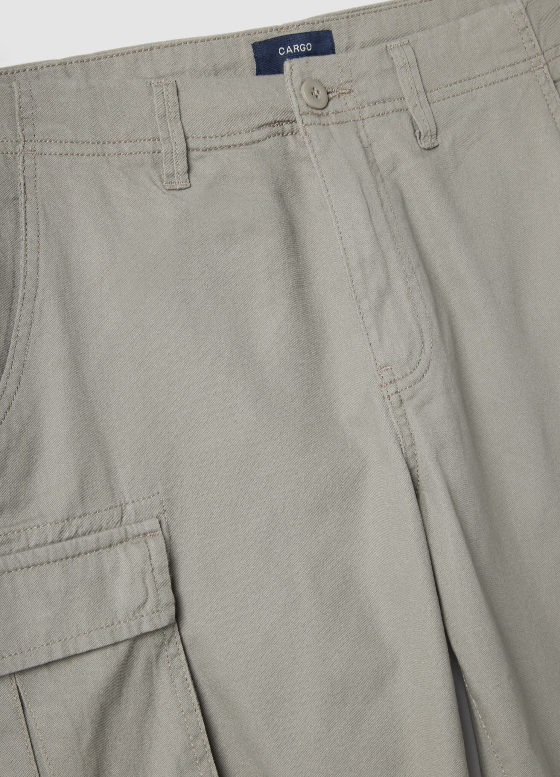 Grey pure cotton regular-fit cargo Bermuda shorts