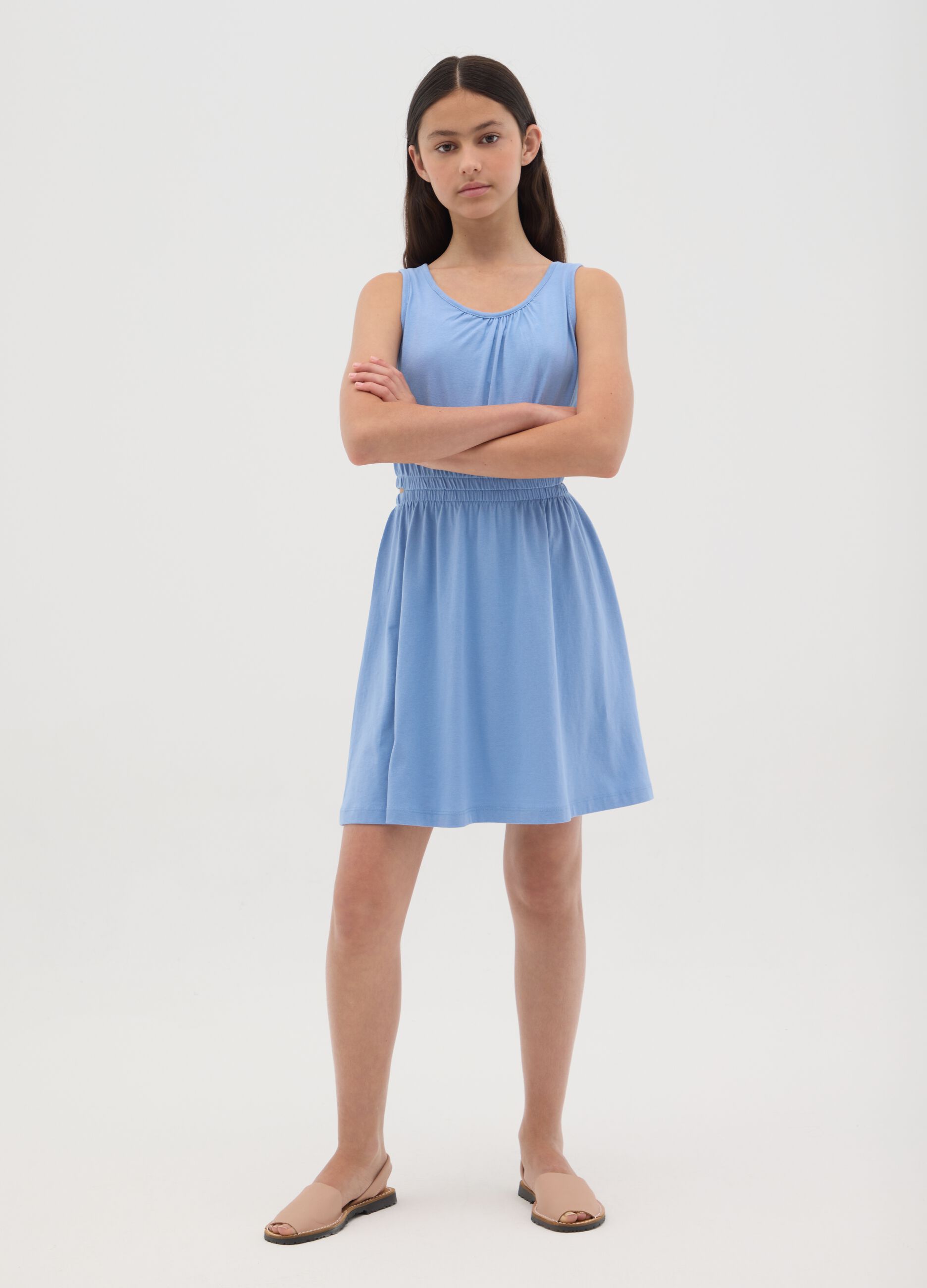 Abito da ragazza in puro cotone azzurro regular fit