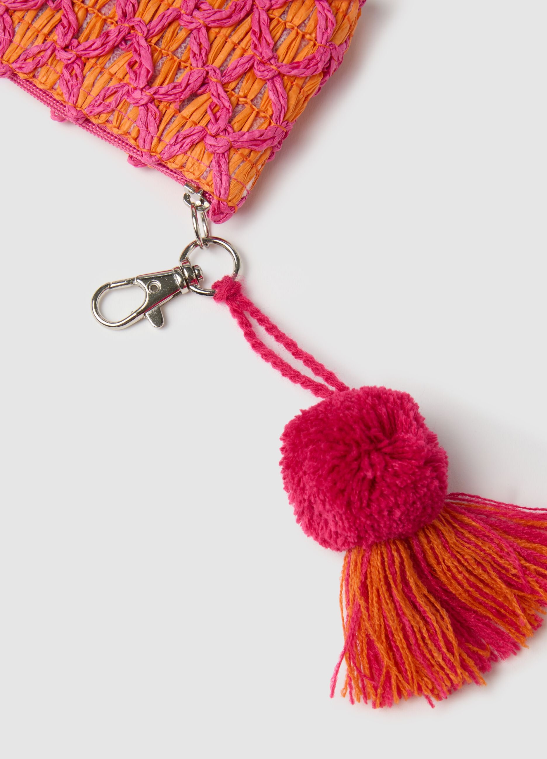 Mini pouch in fuchsia and orange raffia
