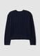 Maglia blu in misto lana a trecce con girocollo over fit_0