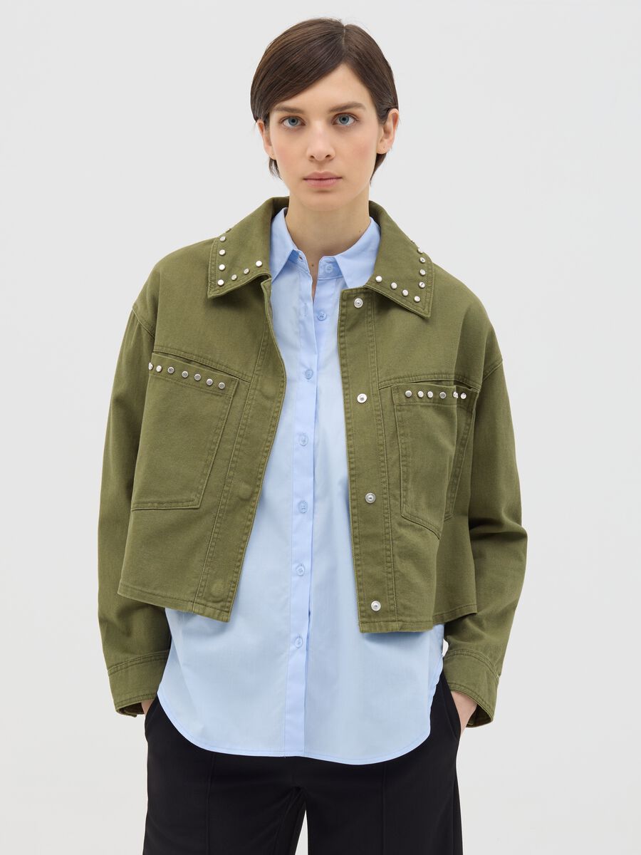 Green jacket in cotton with studs_0